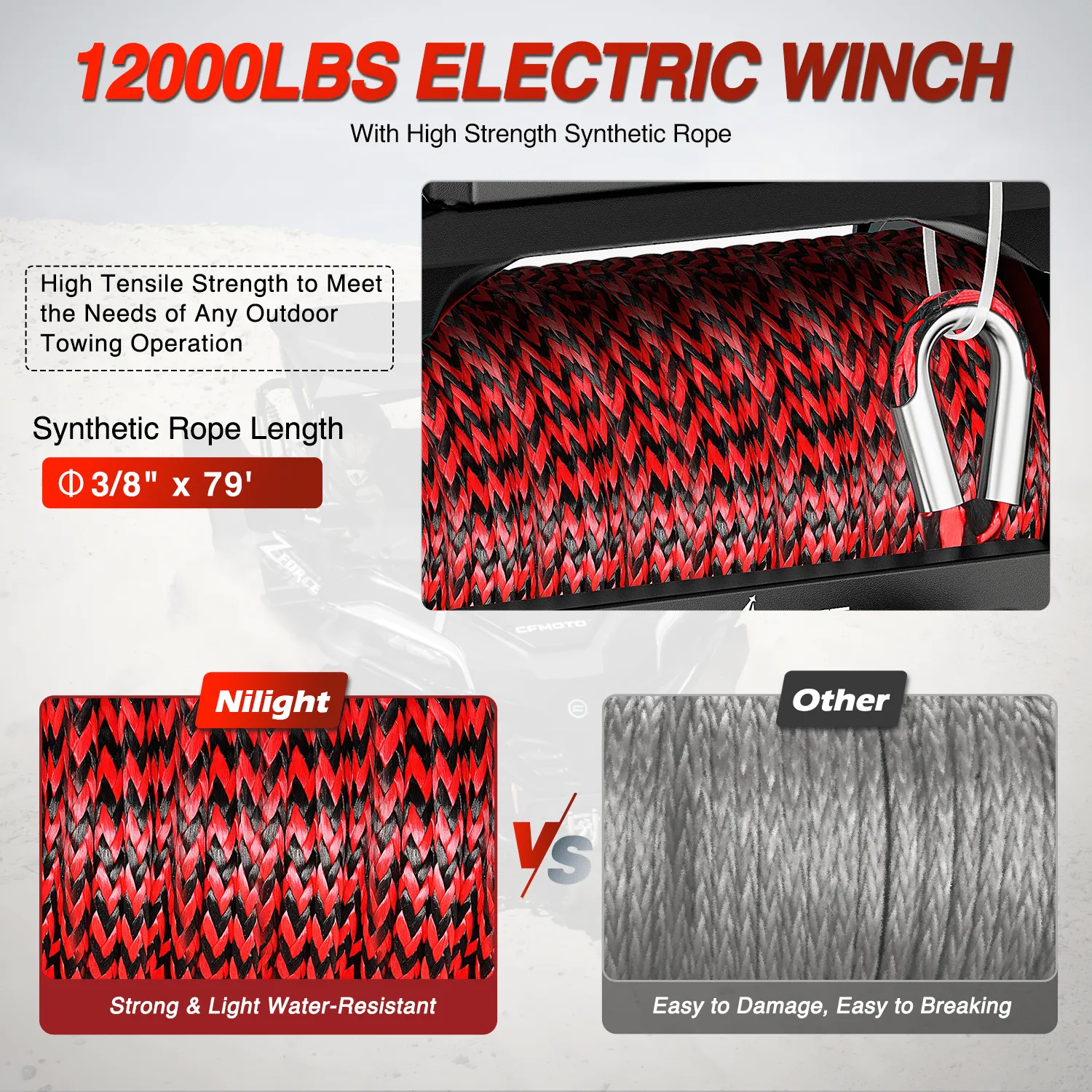 12000 lb ATV/UTV Electric Winch Kit With Synthetic Rope 3-IN-1 Smart Remote