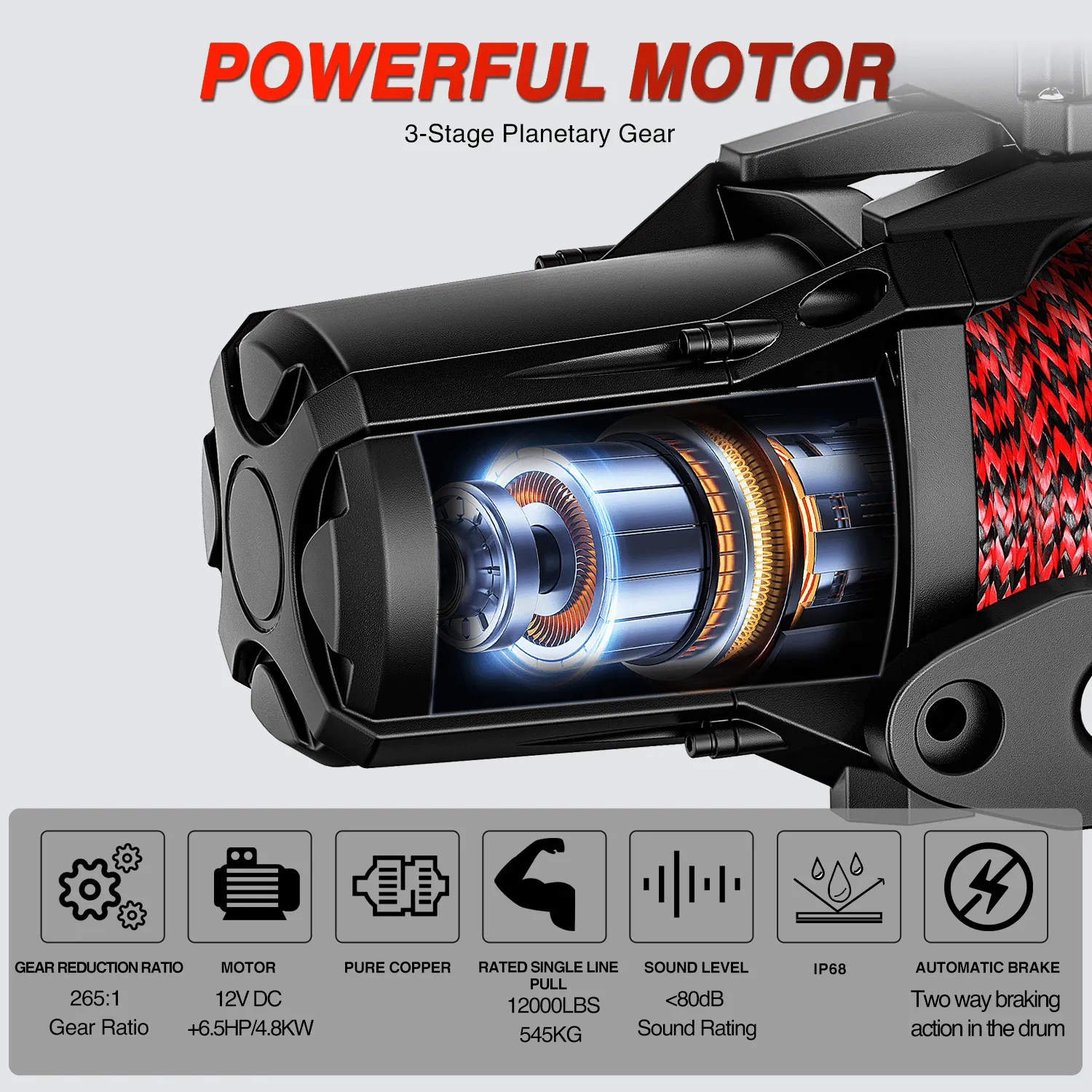 12000 lb ATV/UTV Electric Winch Kit With Synthetic Rope 3-IN-1 Smart Remote