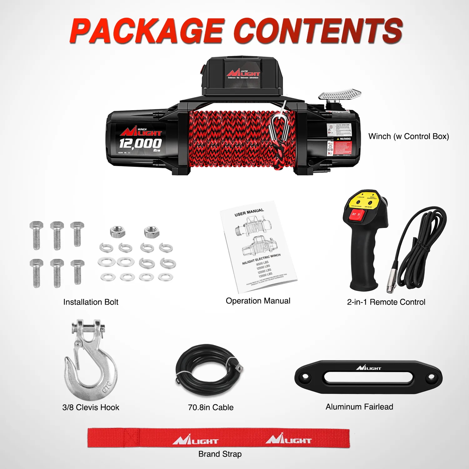 12000 lb ATV/UTV Electric Winch Kit With Synthetic Rope 3-IN-1 Smart Remote