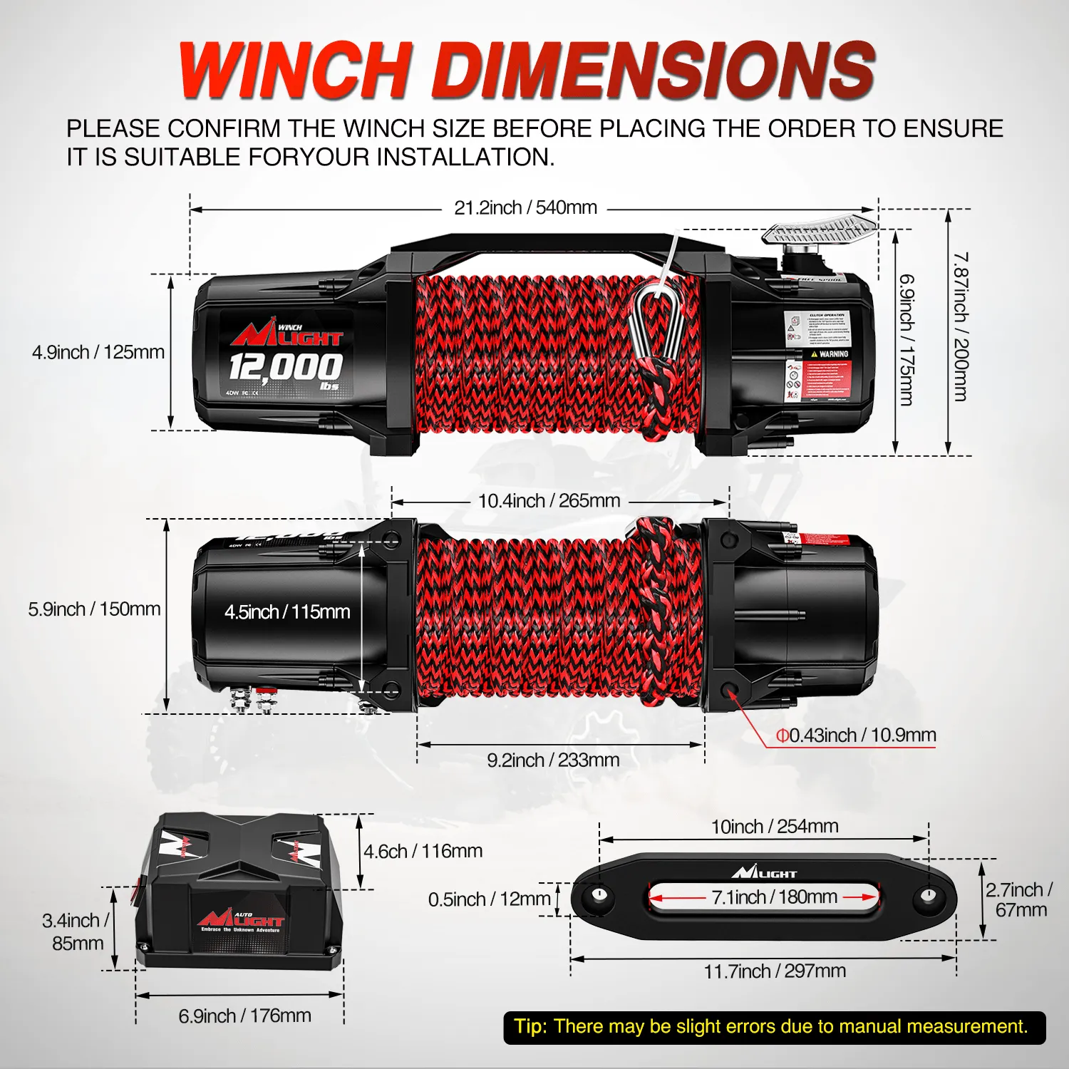 12000 lb ATV/UTV Electric Winch Kit With Synthetic Rope 3-IN-1 Smart Remote