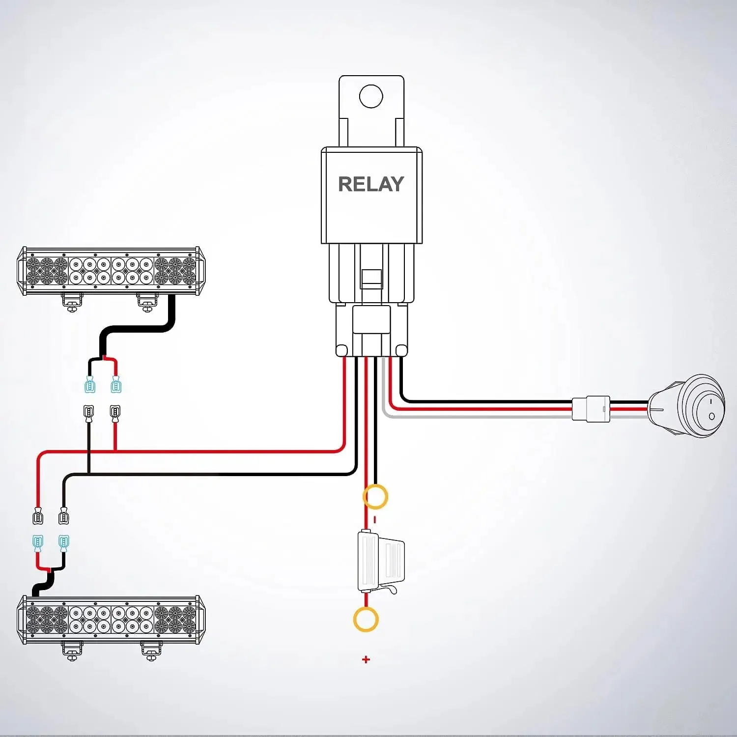 12AWG Wire Harness Kit 2 Leads W/ 12V 3Pin Switch | 3 Fuses | 4 Spade Connectors
