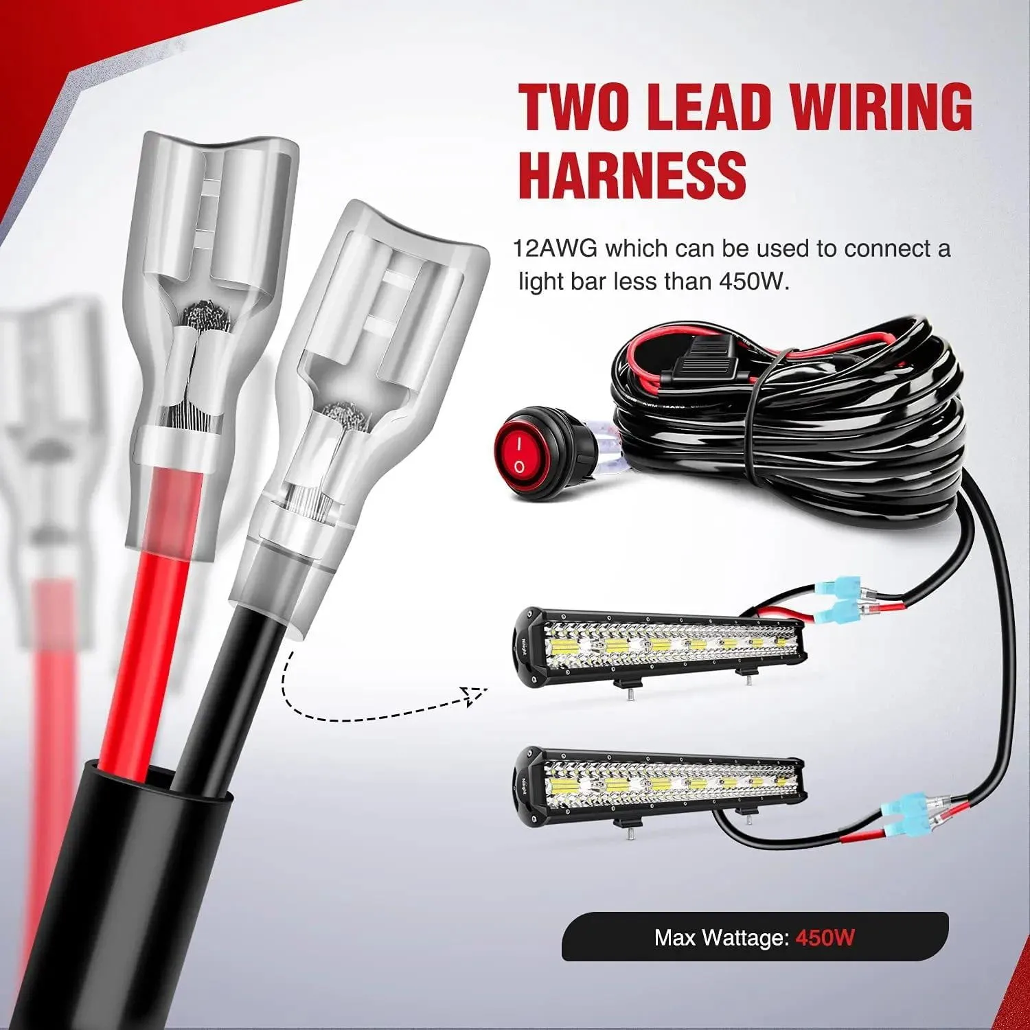 12AWG Wire Harness Kit 2 Leads W/ 12V 3Pin Switch | 3 Fuses | 4 Spade Connectors