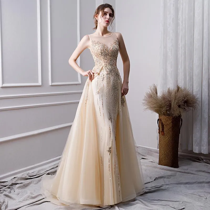 A Line Long Prom Dresses With Beading Formal Evening Gown PFP1377