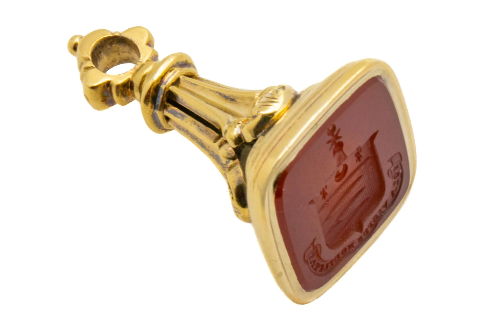 Antique 18ct Gold Carnelian Intaglio Seal Pendant, 'Virtue Alone Ennobles'