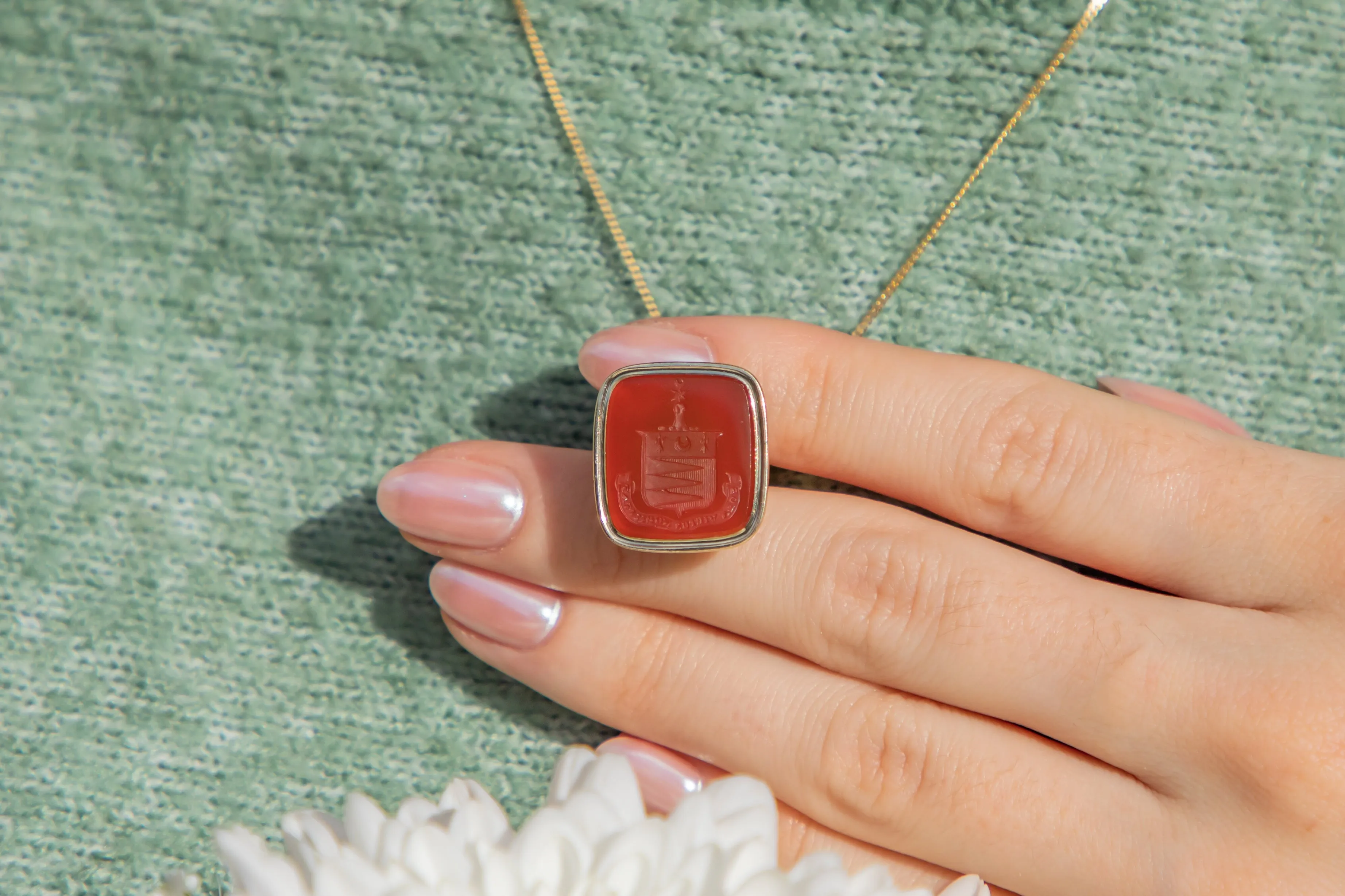 Antique 18ct Gold Carnelian Intaglio Seal Pendant, 'Virtue Alone Ennobles'