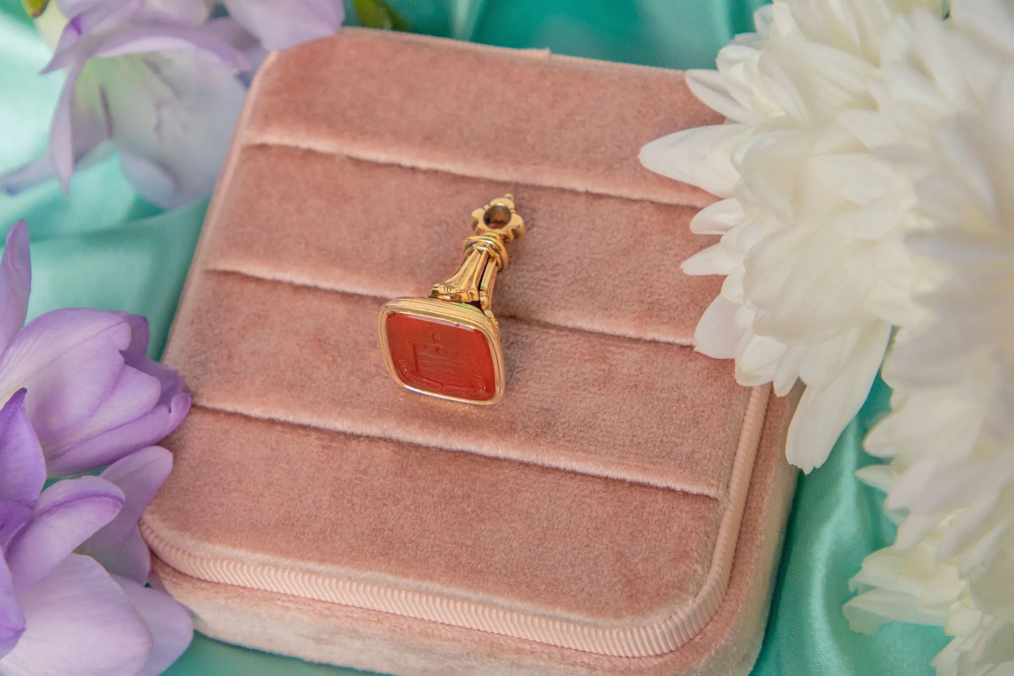 Antique 18ct Gold Carnelian Intaglio Seal Pendant, 'Virtue Alone Ennobles'