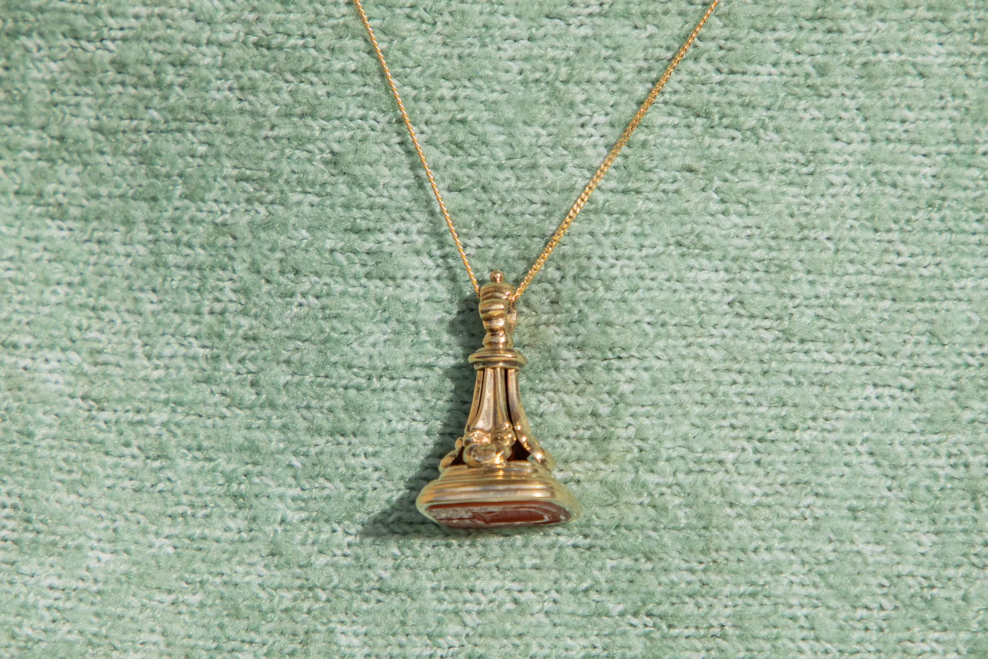 Antique 18ct Gold Carnelian Intaglio Seal Pendant, 'Virtue Alone Ennobles'