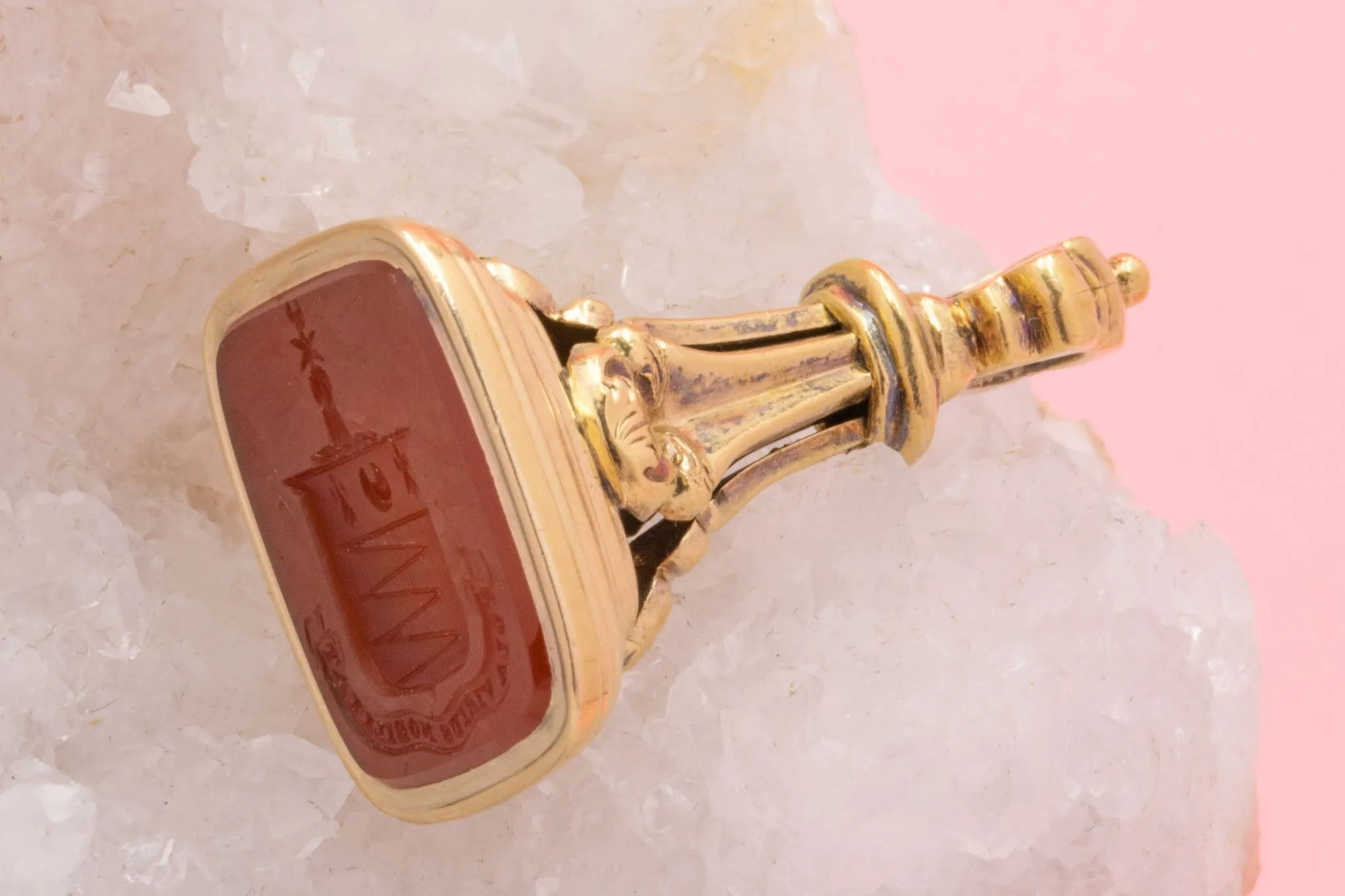 Antique 18ct Gold Carnelian Intaglio Seal Pendant, 'Virtue Alone Ennobles'