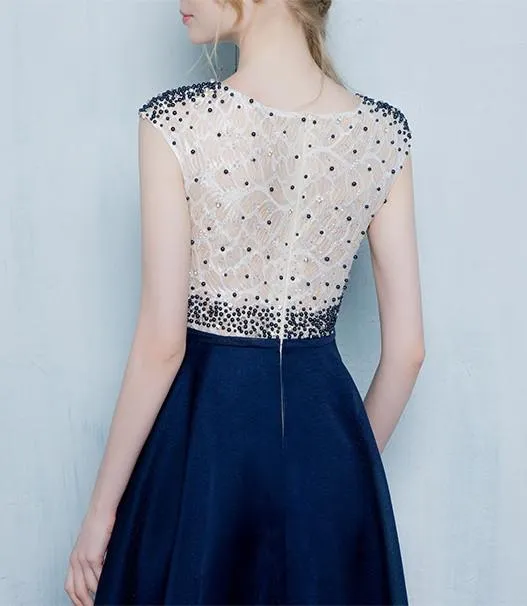 Beautiful Dark Blue Long Beading Zipper Back Prom Dresses PFP1071