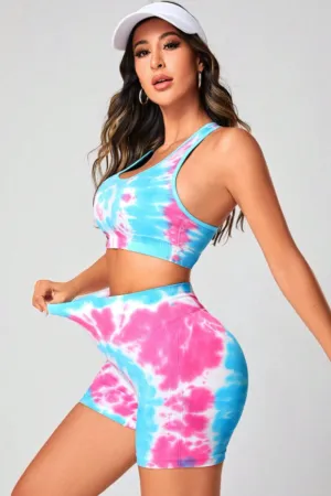 Bright Tie-Dye Sports Bra and Shorts Workout Set