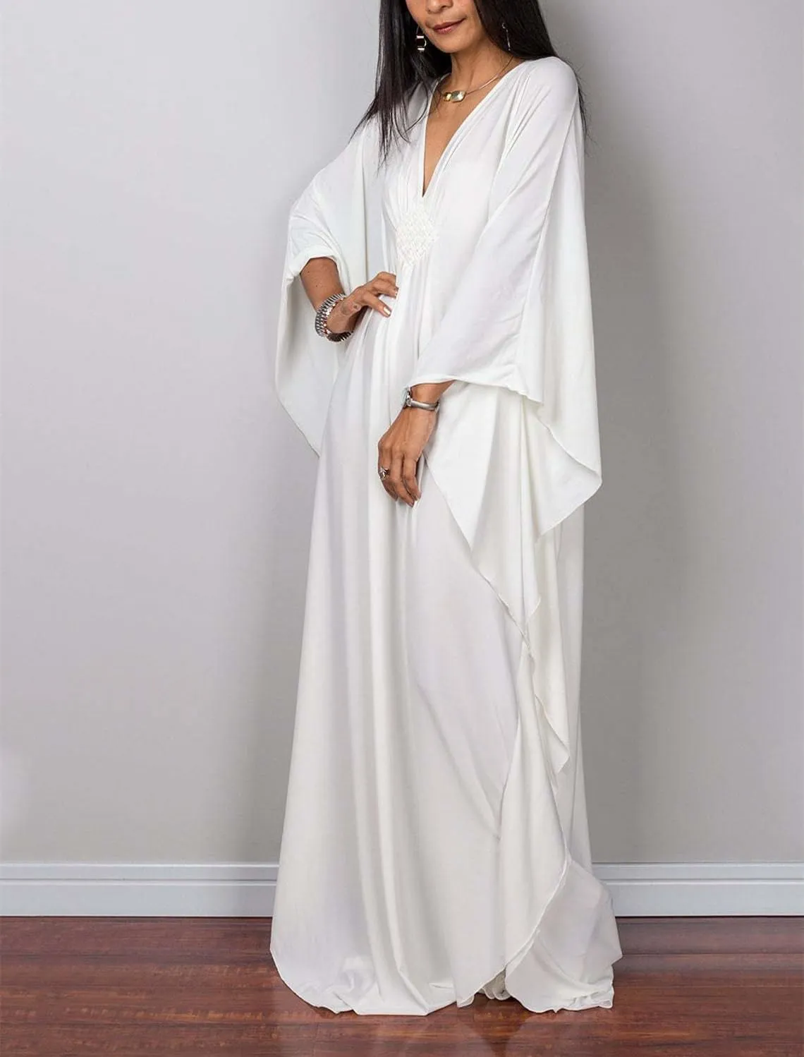 Caftan Dresses for Women Solid Color Plus Size Beach Dress V Neck Cover Up Loose Soft Kaftan Loungewear