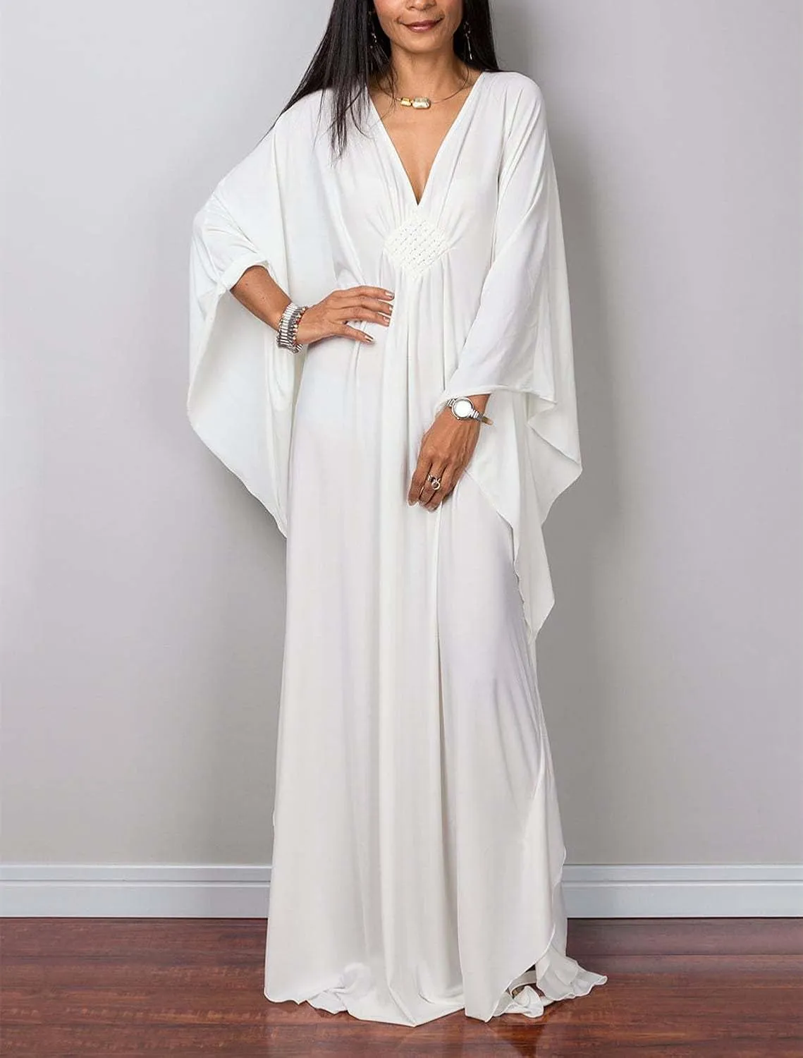 Caftan Dresses for Women Solid Color Plus Size Beach Dress V Neck Cover Up Loose Soft Kaftan Loungewear