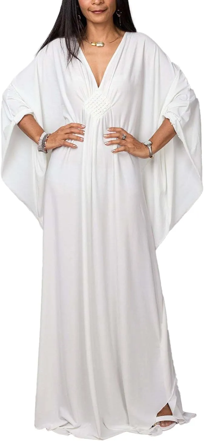 Caftan Dresses for Women Solid Color Plus Size Beach Dress V Neck Cover Up Loose Soft Kaftan Loungewear