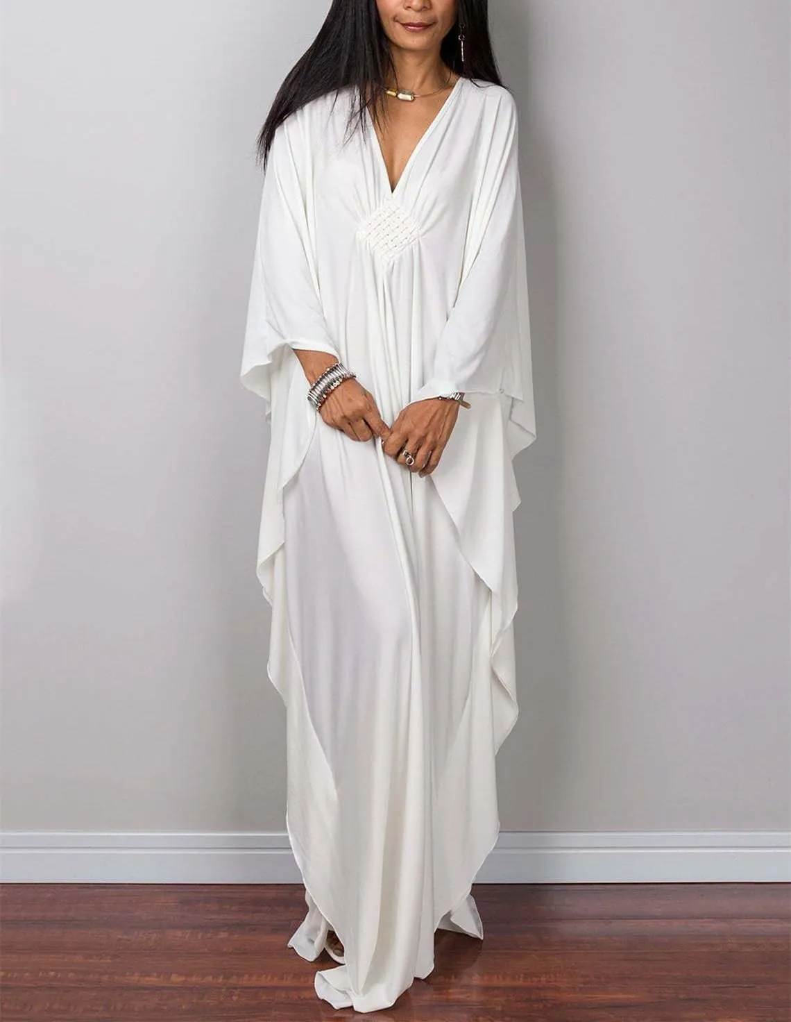 Caftan Dresses for Women Solid Color Plus Size Beach Dress V Neck Cover Up Loose Soft Kaftan Loungewear