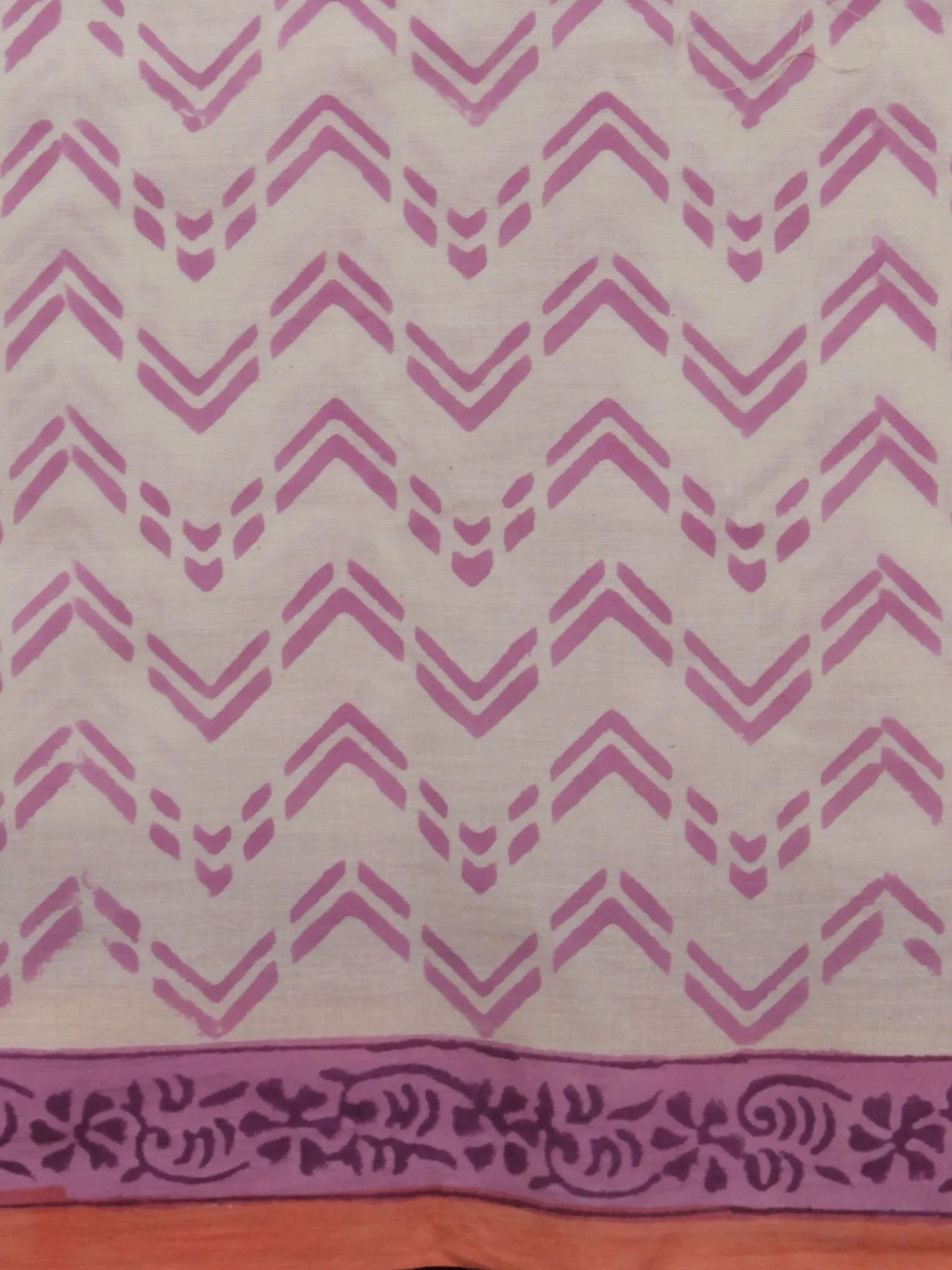 Dark Peach Purple Green Hand Block Printed Cotton Suit-Salwar Fabric With Chiffon Dupatta (Set of 3) - S16281291