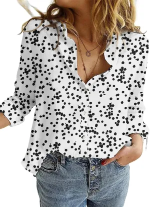 Dokotoo Women's Casual V Neck Alicia Floral Print Roll Up Long Sleeve Chiffon Button Down Blouses Bohemian Top Shirts