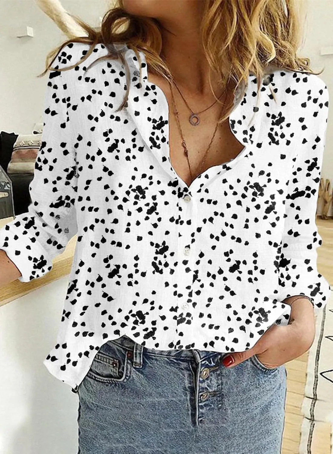 Dokotoo Women's Casual V Neck Alicia Floral Print Roll Up Long Sleeve Chiffon Button Down Blouses Bohemian Top Shirts