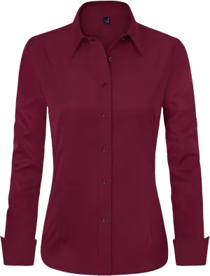 J.VER Womens Dress Shirts Long Sleeve Button Down Shirts Wrinkle-Free Solid Work Blouse