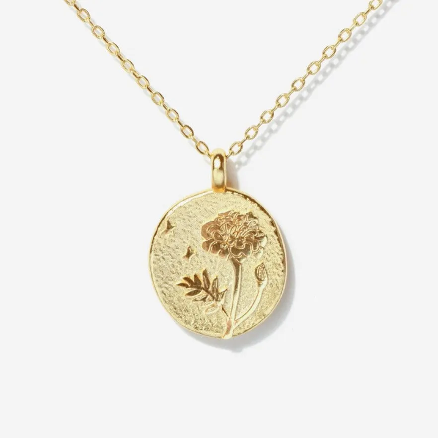Marigold Birth Flower Necklace - Oct