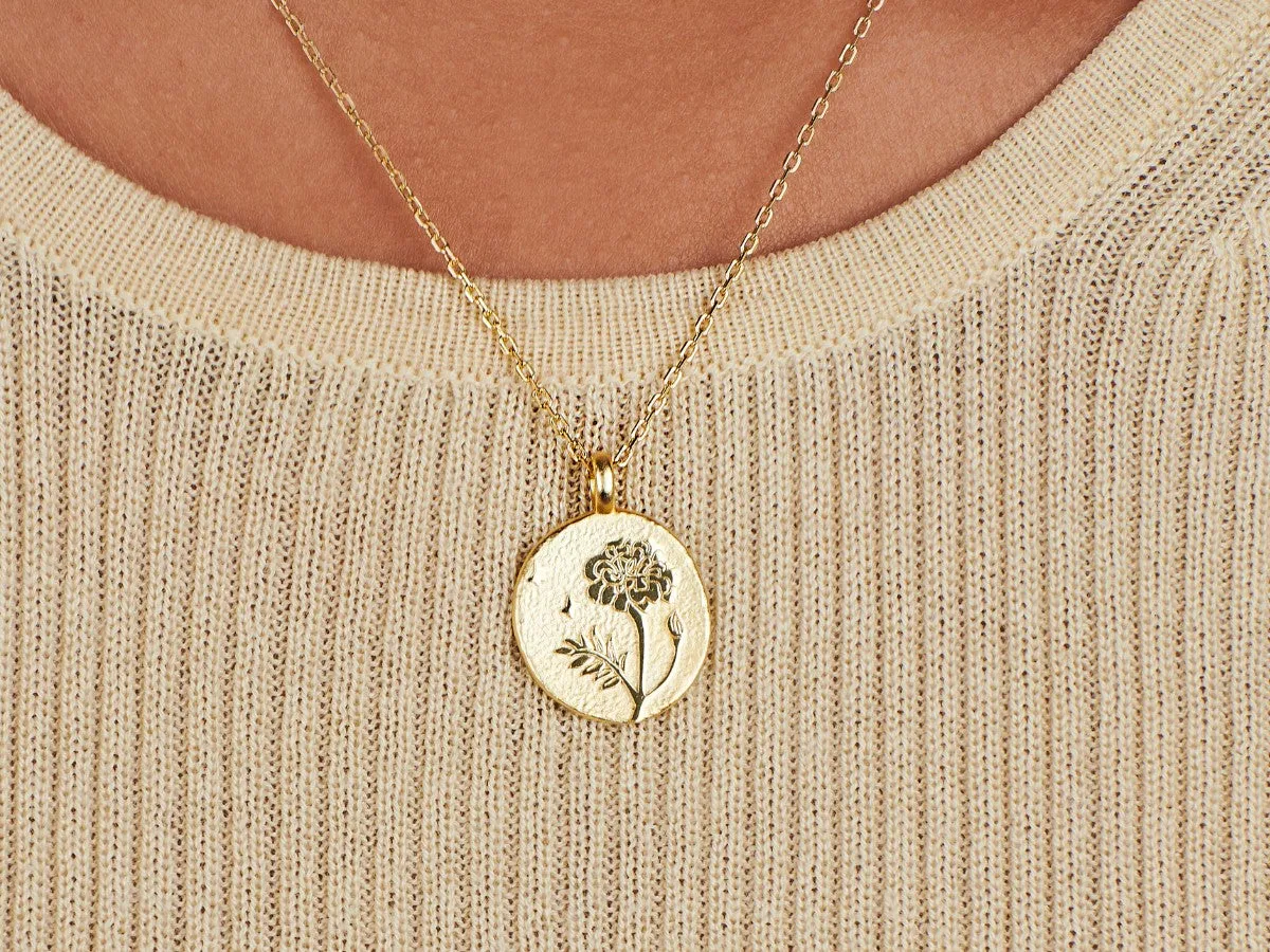 Marigold Birth Flower Necklace - Oct