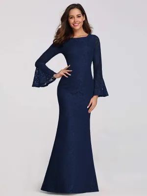 Mermaid Evening Party Dresses with Long Flare Lace Sleeve