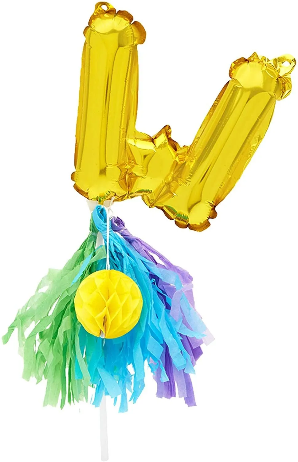 Metallic Gold Foil "Two" Letter Balloons Cake Topper with Tassel for 2nd birthday Party Decorations,7.5 inch