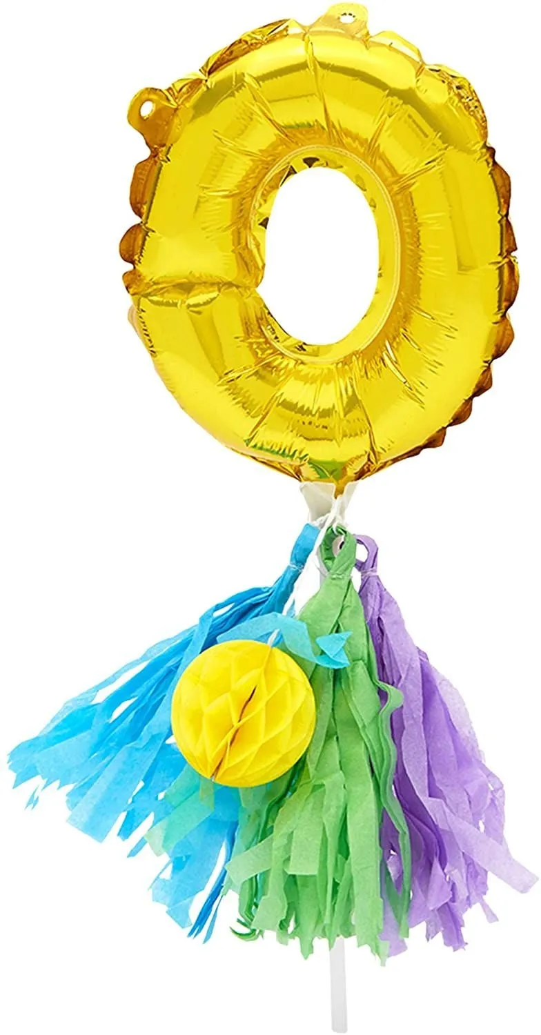 Metallic Gold Foil "Two" Letter Balloons Cake Topper with Tassel for 2nd birthday Party Decorations,7.5 inch