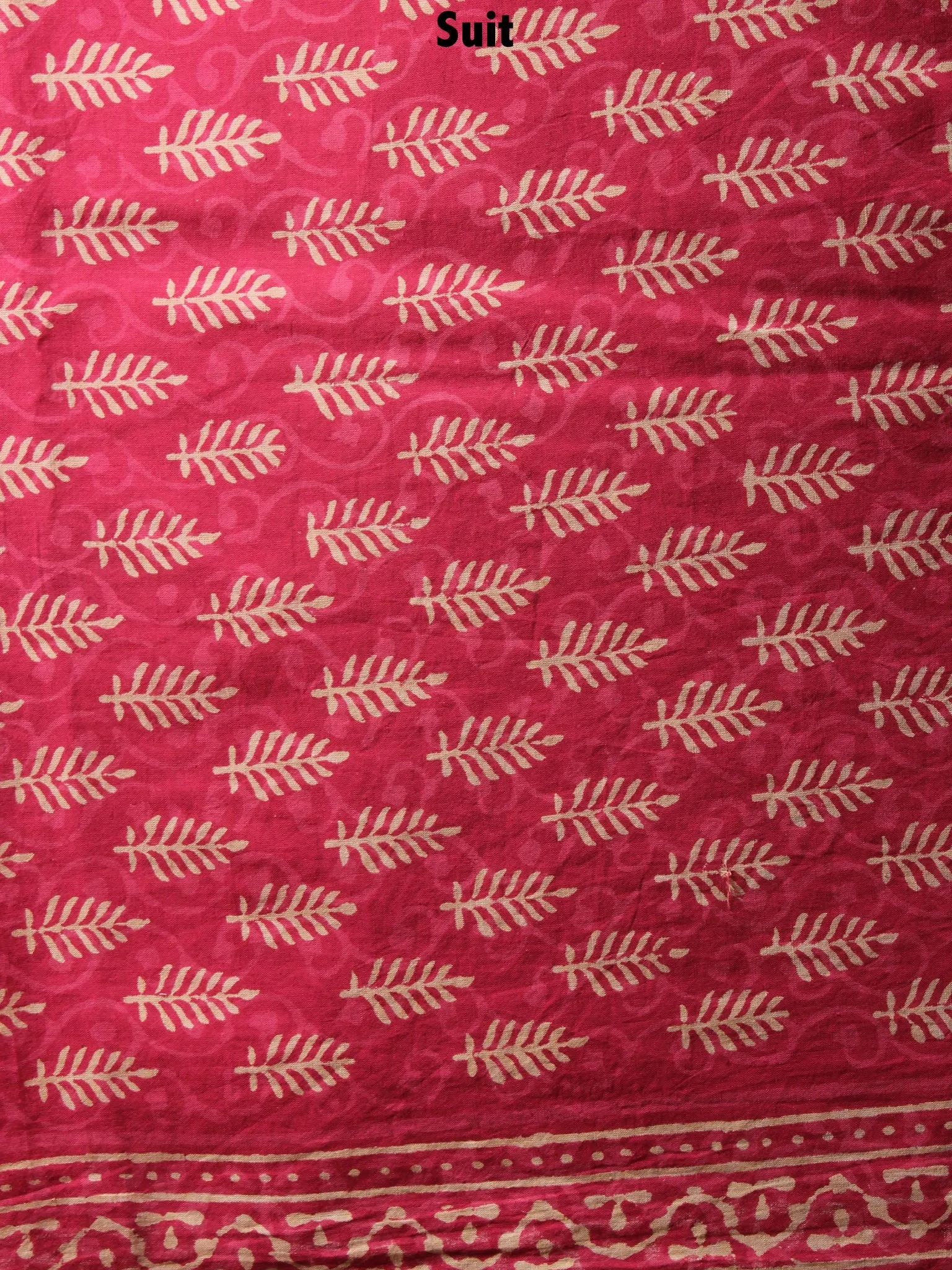 Rose Pink Beige Hand Block Printed Cotton Suit-Salwar Fabric With Chiffon Dupatta - S1628077