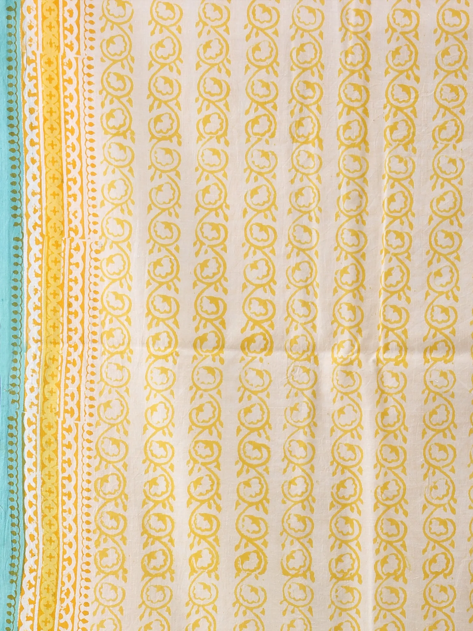 Sea Blue Yellow Green Hand Block Printed Cotton Suit-Salwar Fabric With Chiffon Dupatta (Set of 3) - SU01HB442