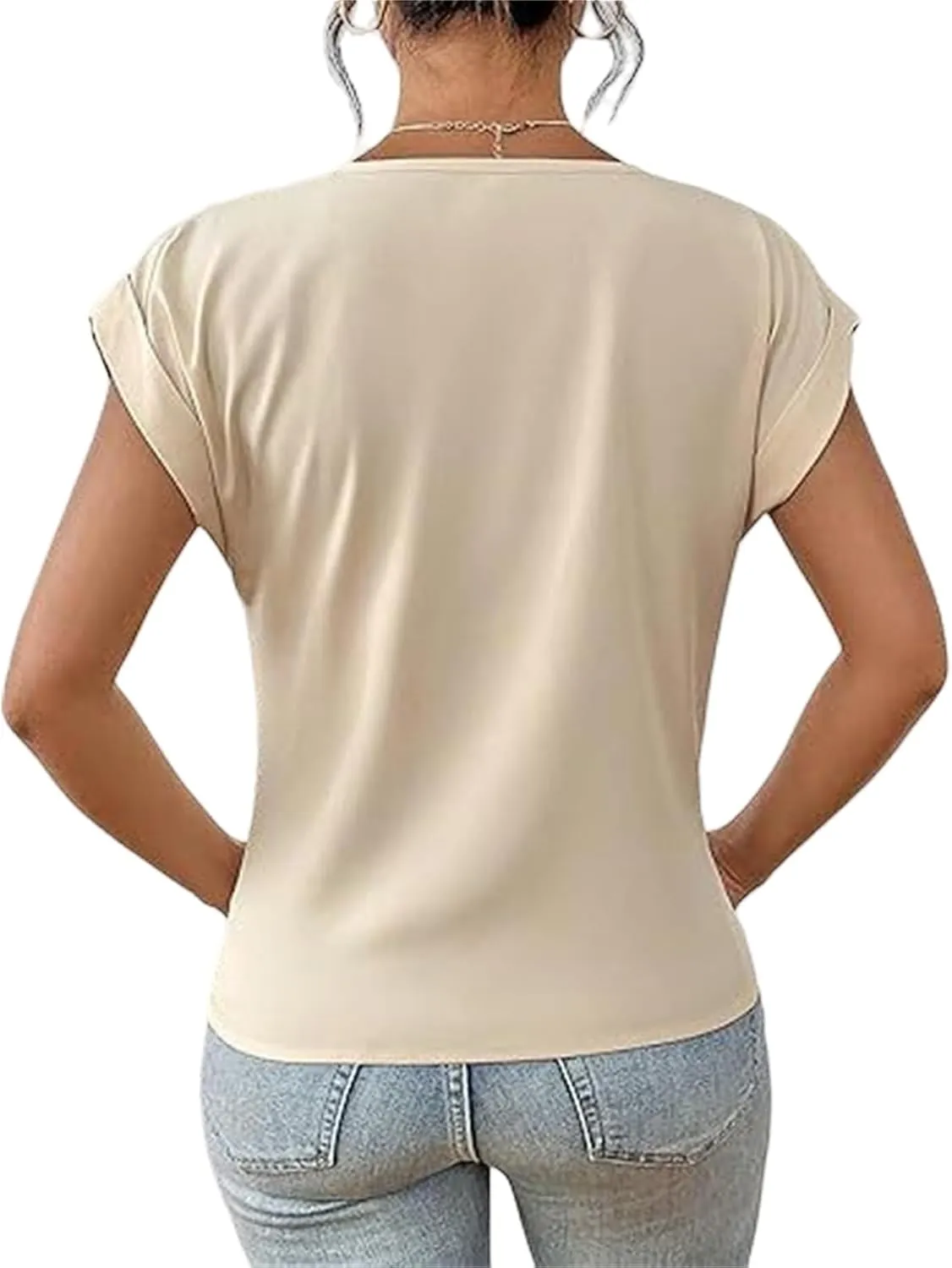 Women's Tops Short Sleeve V Neck Shirt Twist Knot Front Top Loose Fit Lightweight T-Shirt Summer Tunic Tops Blouses